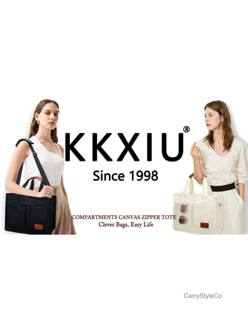 Large Canvas Tote Bag Zipper Compartments Crossbody Work Messenger - Picture 6 of 6